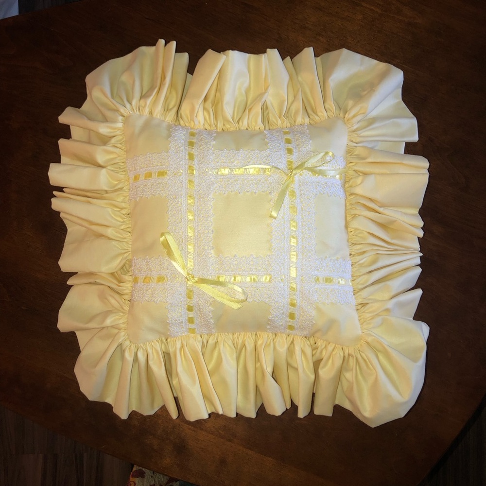Vintage Yellow Ruffled Pillow